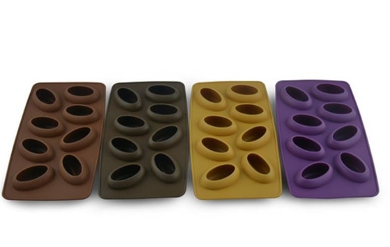 8 Cavity Custom Silicone Molds Food Grade , Ice Cube Mould Coffee Bean Shaped