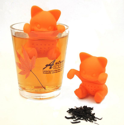 Orange Cat shaped Food Grade safe Silicone Tea Strainers BPR Free