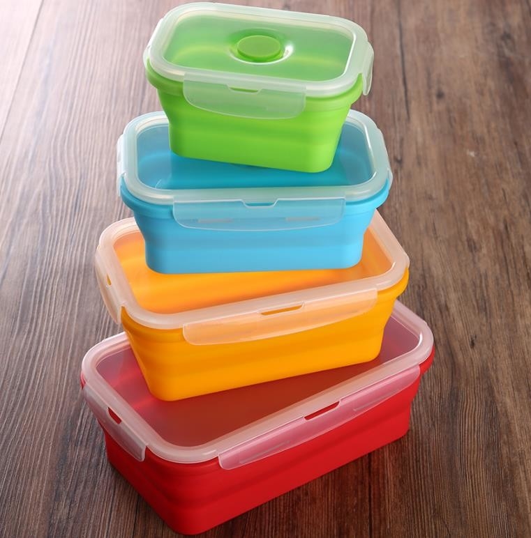 Set of 4 Collapsible Silicone Food Storage Container FDA silicone lunch box for kids